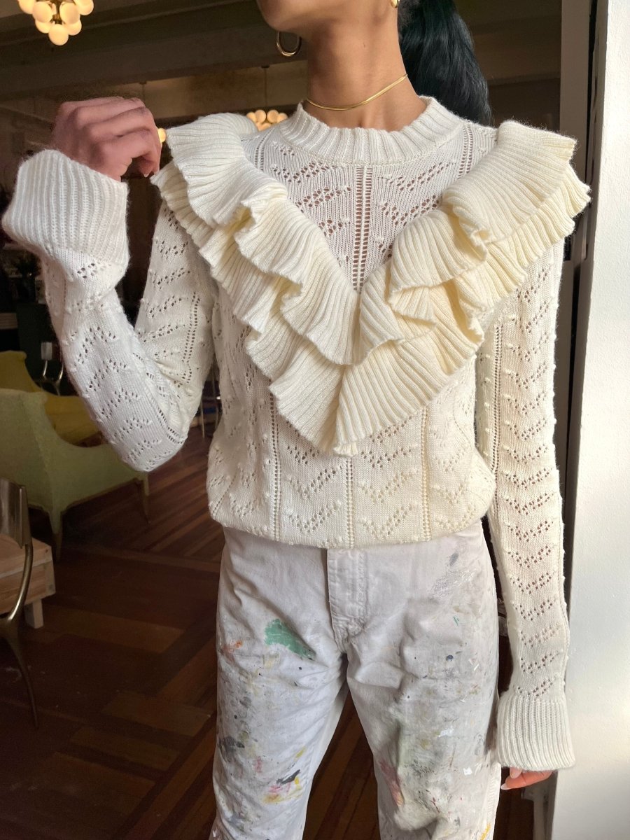 Tularosa | White Knit Ruffle Sweater (Vintage) - Made X Hudson