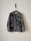 Eco-Printed Blue Linen Blazer (Reworked)