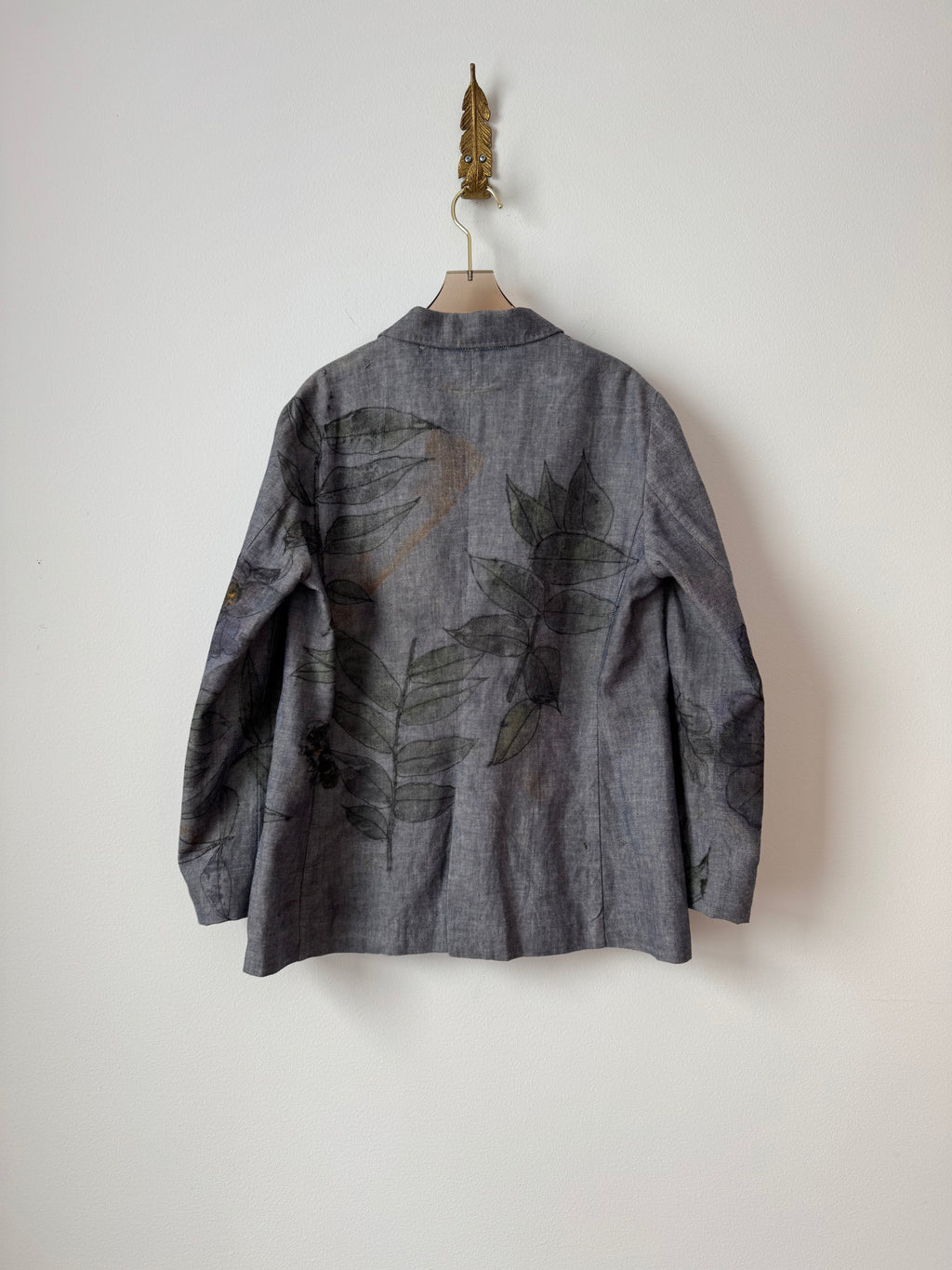 Eco-Printed Blue Linen Blazer (Reworked)