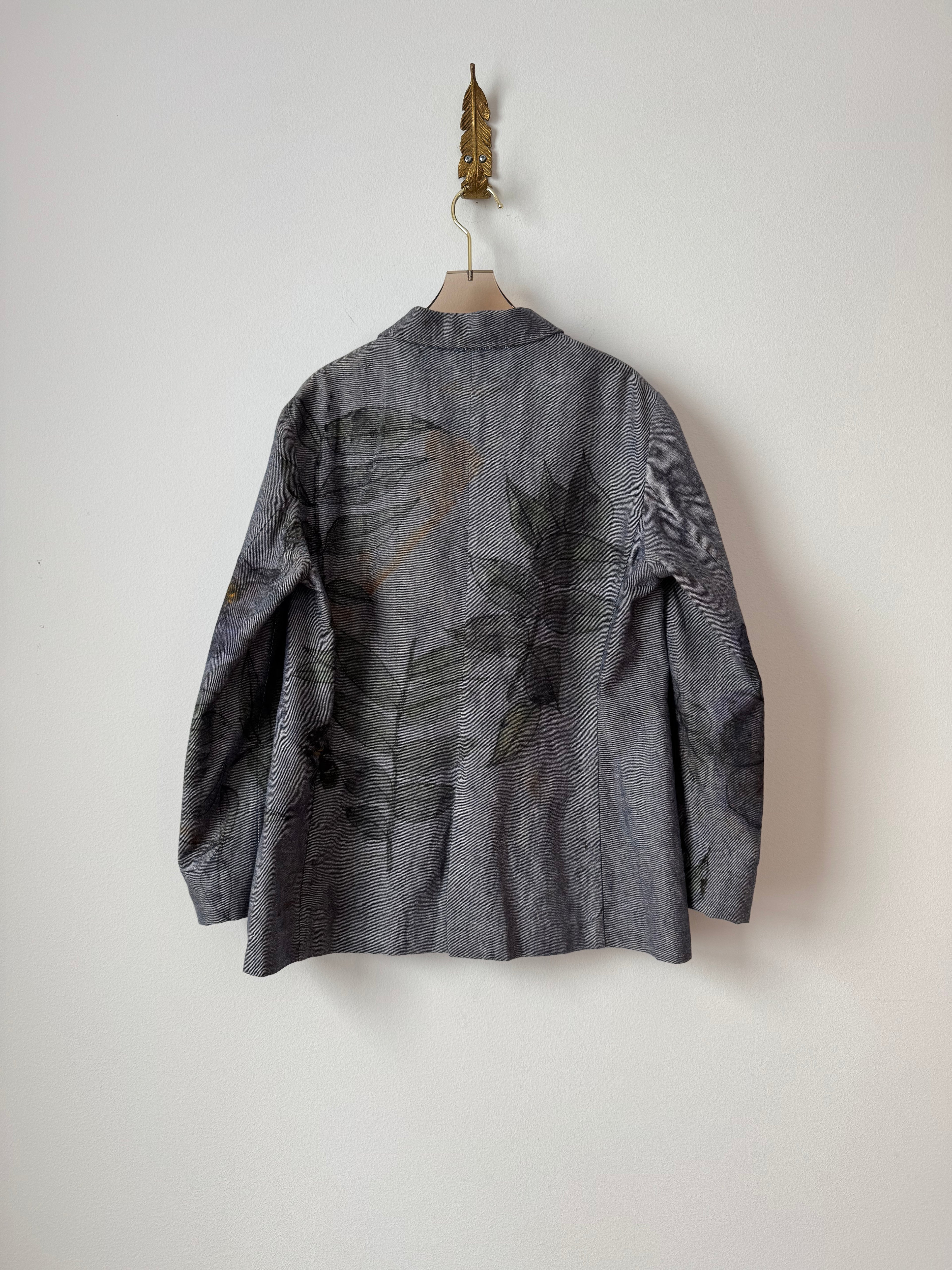 Eco-Printed Blue Linen Blazer (Reworked)