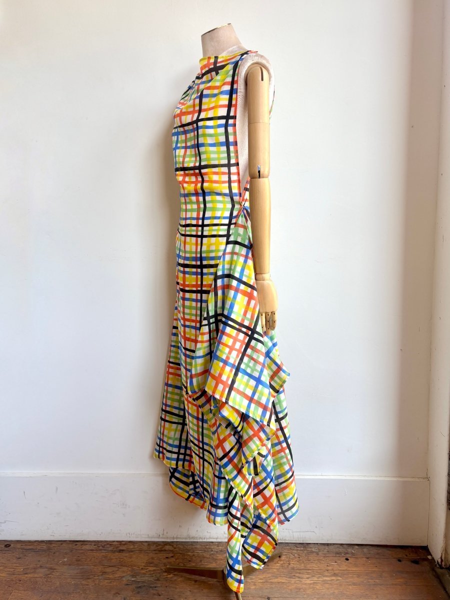 Zero - Waste Dress in Silk Black and Multi Color Plaid - Made X Hudson