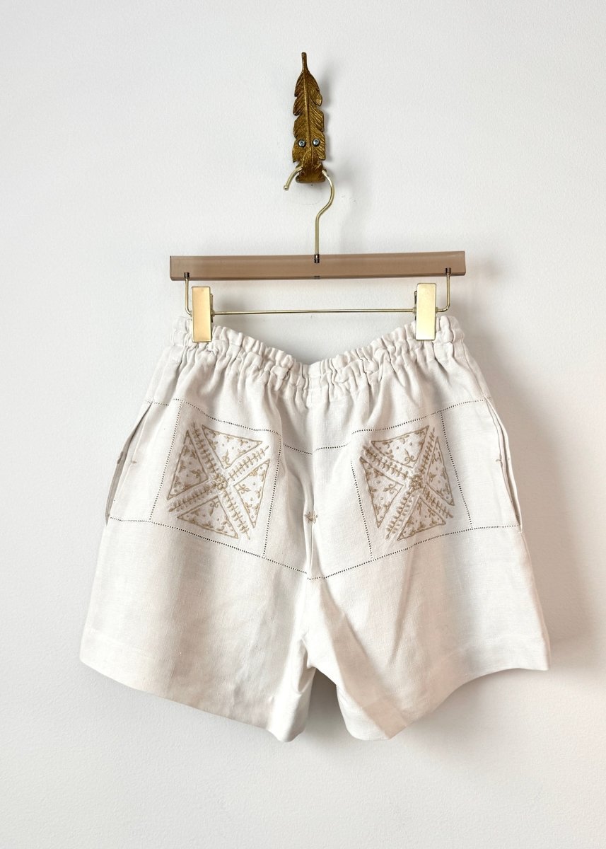 Taupe Square Floral Vintage Linen Town Shorts - Made X Hudson