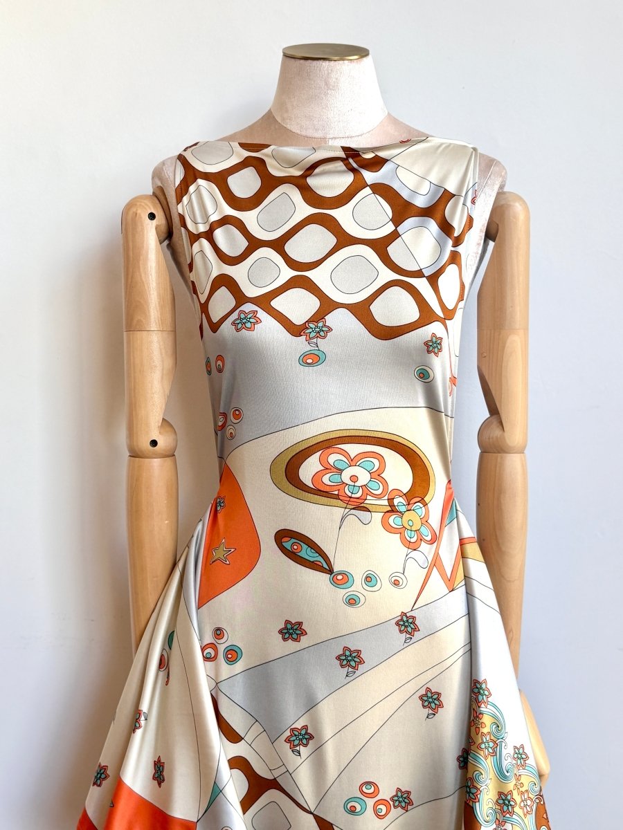Zero - Waste Dress in Tangerine and Silver Mod Mix Pattern - Made X Hudson