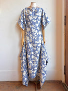Deco Dress in White and Dusky Blue Floral Silhouette - Made X Hudson