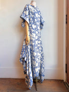 Deco Dress in White and Dusky Blue Floral Silhouette - Made X Hudson