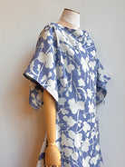 Deco Dress in White and Dusky Blue Floral Silhouette - Made X Hudson
