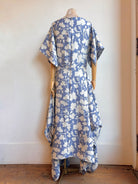 Deco Dress in White and Dusky Blue Floral Silhouette - Made X Hudson