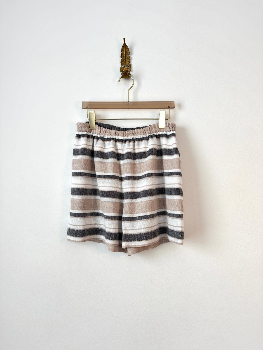 Khaki, White, and Charcoal Gauze Stripe Town Short - Made X Hudson
