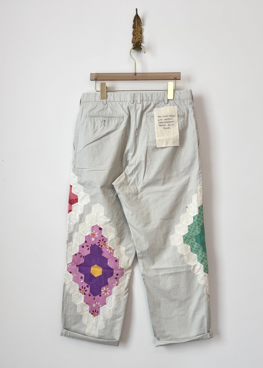Grandmothers Garden Quilt Block Applique Chinos | Strawberry and Mint (Reworked) - Made X Hudson