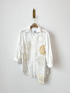 White Linen Dollie Applique Button Down | Antique Tonal Circles (Reworked) - Made X Hudson