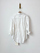White Linen Dollie Applique Button Down | Antique Tonal Circles (Reworked) - Made X Hudson