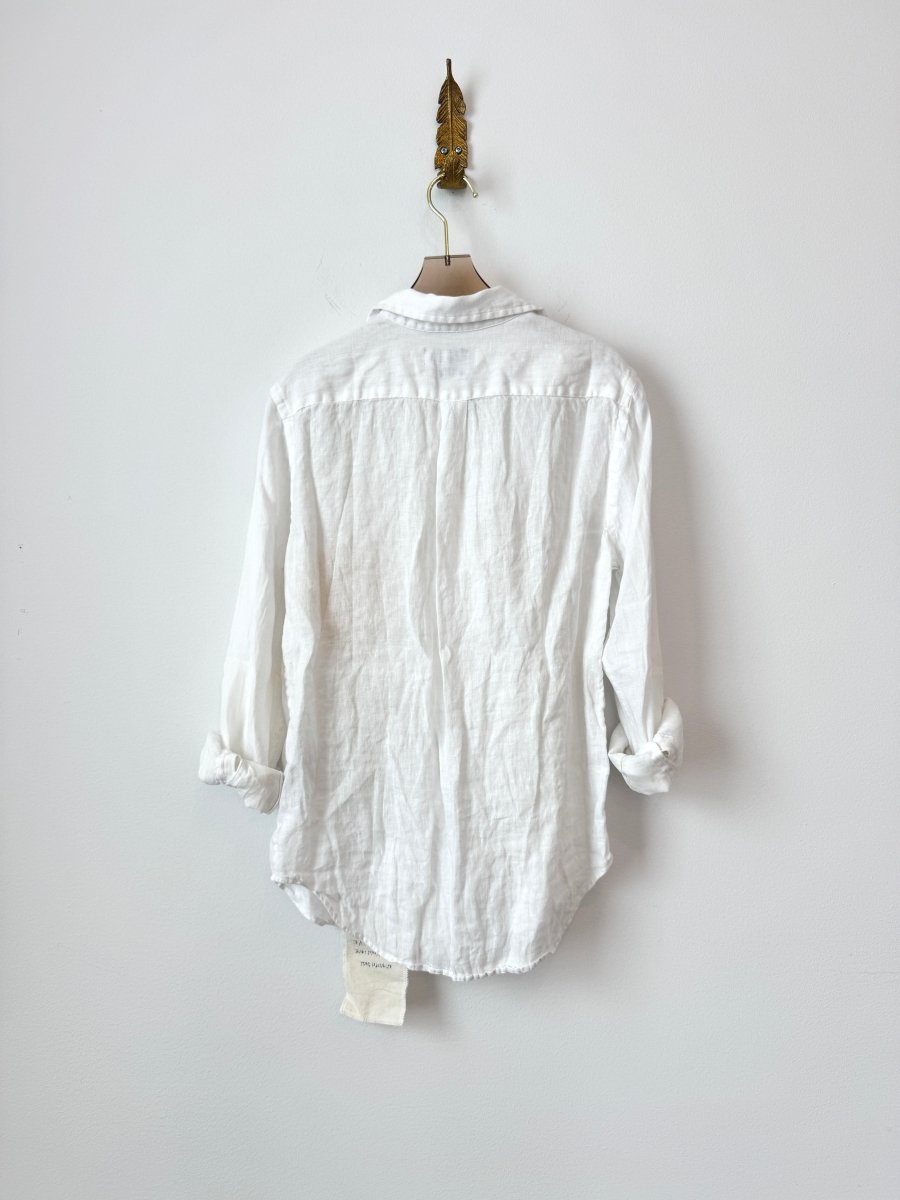 White Linen Dollie Applique Button Down | Antique Tonal Circles (Reworked) - Made X Hudson