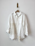 White Linen Dollie Applique Button Down | Cut Lace and Florette Crochet (Reworked) - Made X Hudson