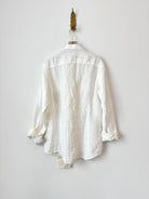 White Linen Dollie Applique Button Down | Tuxedo Crochet (Reworked) - Made X Hudson