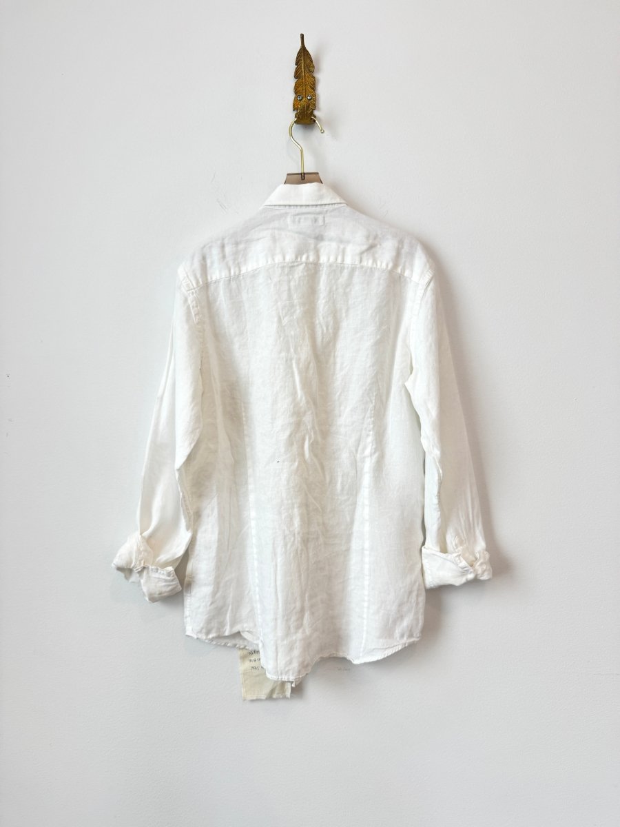 White Linen Dollie Applique Button Down | Tuxedo Crochet (Reworked) - Made X Hudson