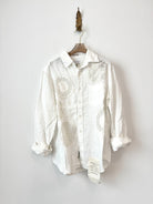 White Linen Dollie Applique Button Down | Lace Vase (Reworked) - Made X Hudson