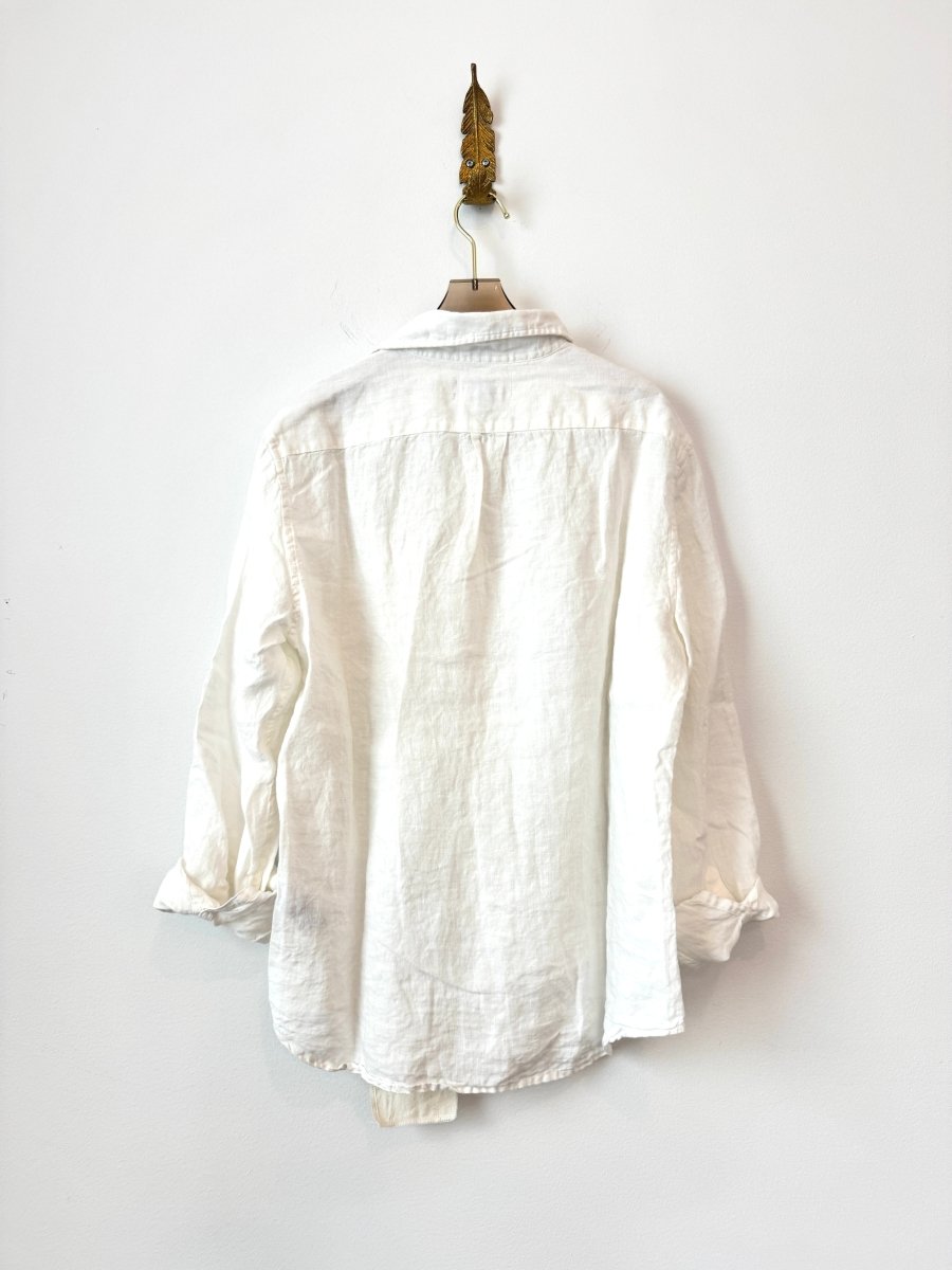 White Linen Dollie Applique Button Down | Lace Vase (Reworked) - Made X Hudson