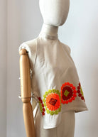 Neon Orange & Green Retro Floral Embroidered Halter Top (Reworked) - Made X Hudson