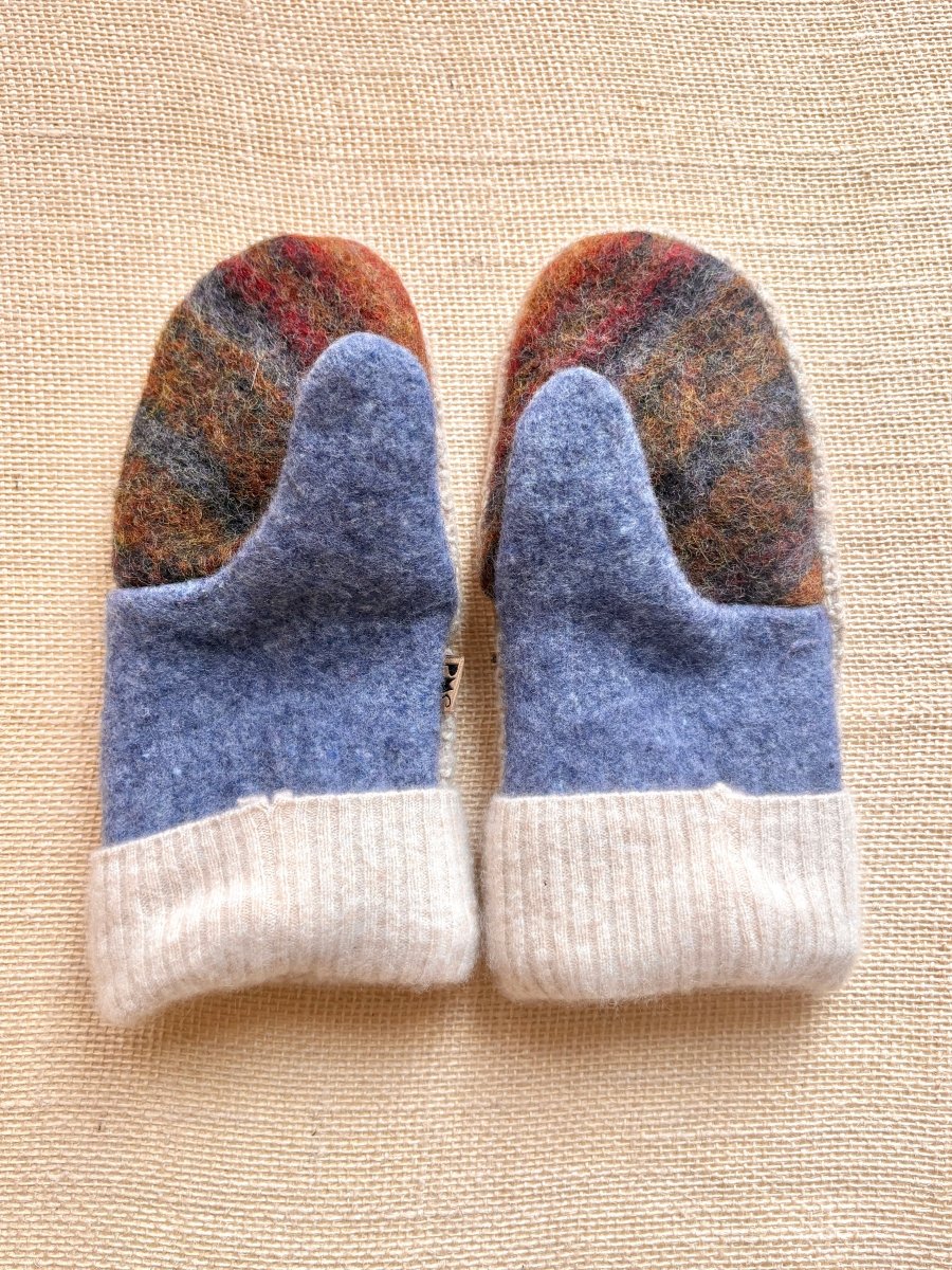 Cream, Autumn Mix, Steel Blue Wool Mittens - Made X Hudson