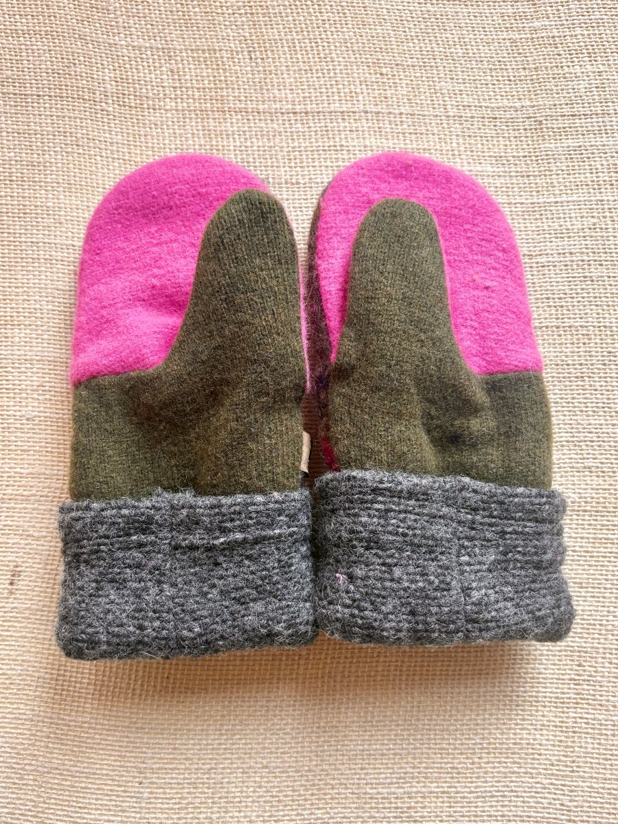 Dark Floral, Fuchsia, Moss Green Wool Mittens - Made X Hudson