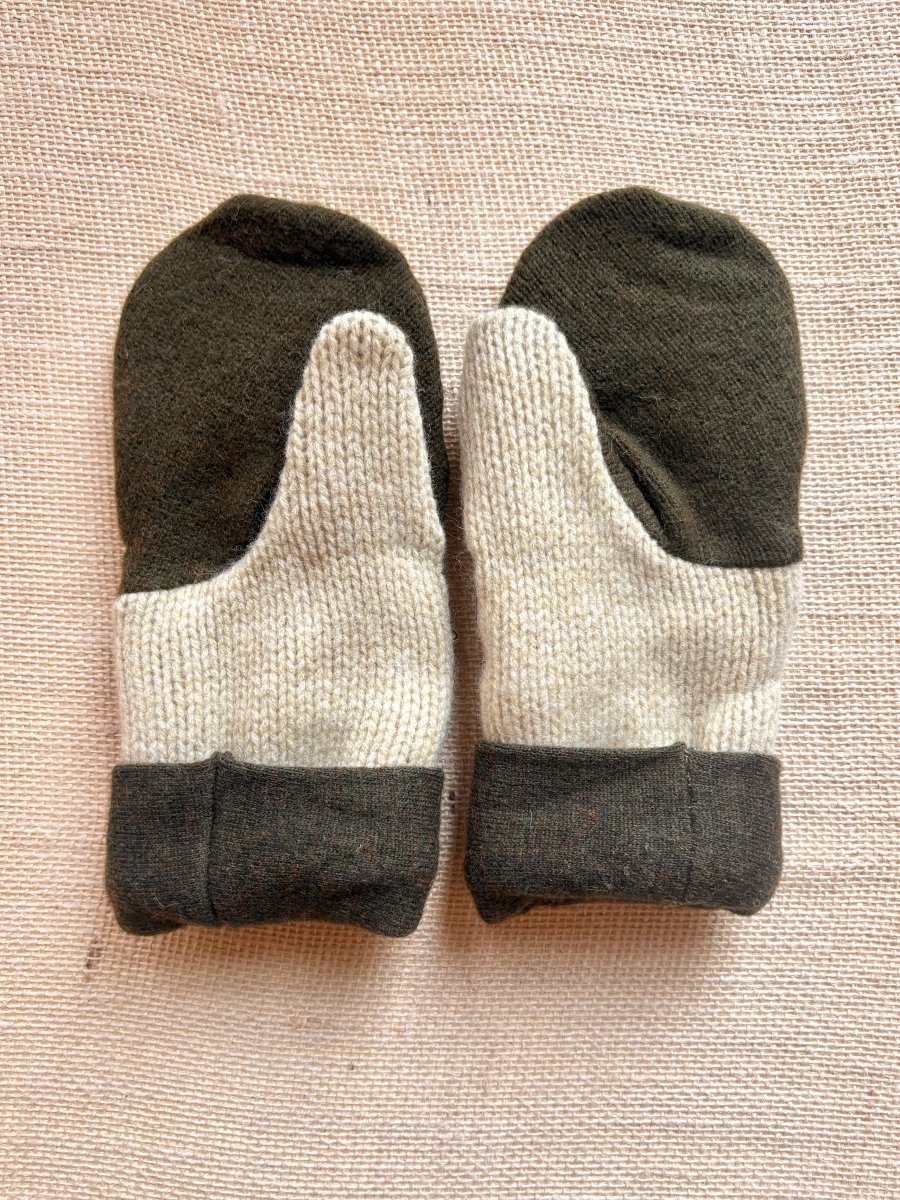 Spring Tonal, Forest, Cream Wool Mittens - Made X Hudson