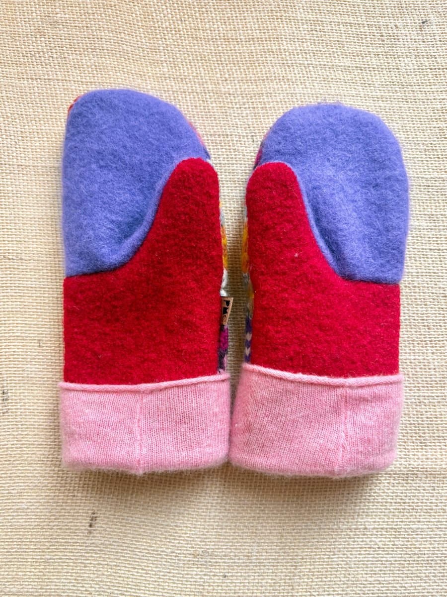 Summer Isle, Violet, Red Wool Mittens - Made X Hudson