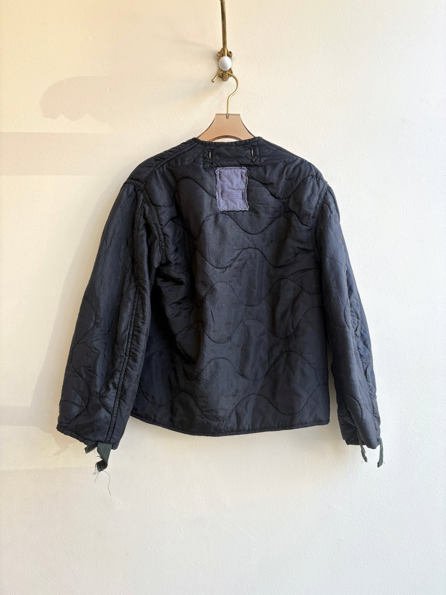 Deep Navy Army Liner Quilted Coat w/ Brown Leather & Silver - tone Clasps (Reworked) - Made X Hudson