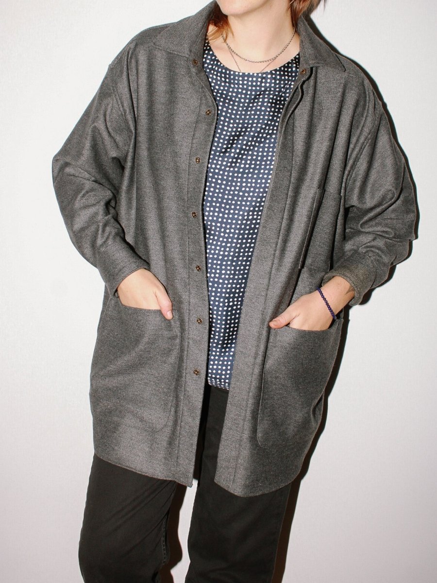 Utility Shirt Jacket Snap Up in Charcoal Wool - Made X Hudson