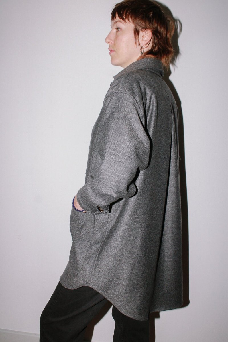 Utility Shirt Jacket Snap Up in Charcoal Wool - Made X Hudson