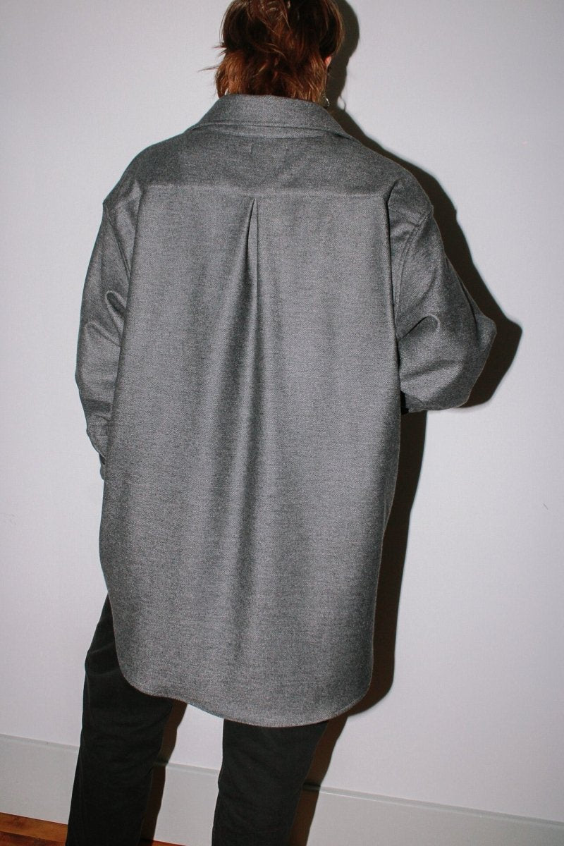 Utility Shirt Jacket Snap Up in Charcoal Wool - Made X Hudson