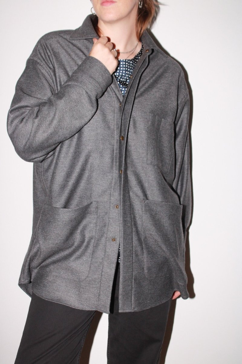 Utility Shirt Jacket Snap Up in Charcoal Wool - Made X Hudson