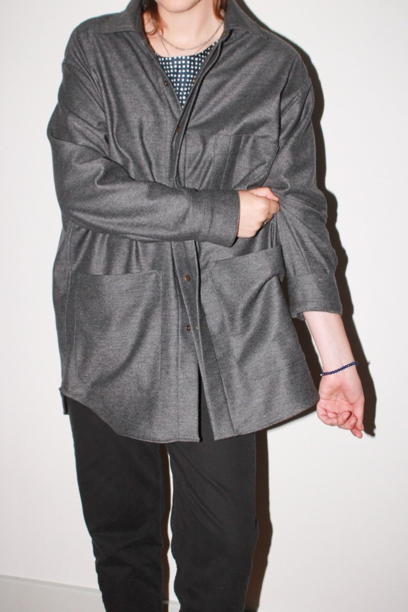 Utility Shirt Jacket Snap Up in Charcoal Wool - Made X Hudson