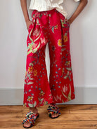 Red Floral Printed Linen Wide - Leg Pant - Made X Hudson