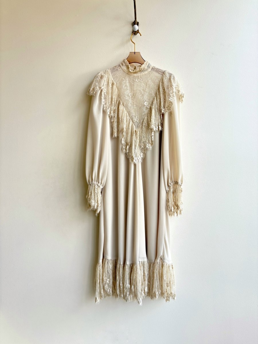 Jean Louis Sherrer | Diaphanous Silk Lace Gown w/ High Neck & Lace Trimming (Vintage) - Made X Hudson