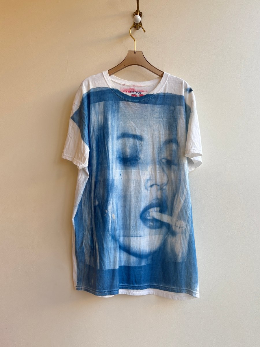 Kate Moss Smoking Blue Cyanotype T-Shirt (Reworked) - Made X Hudson