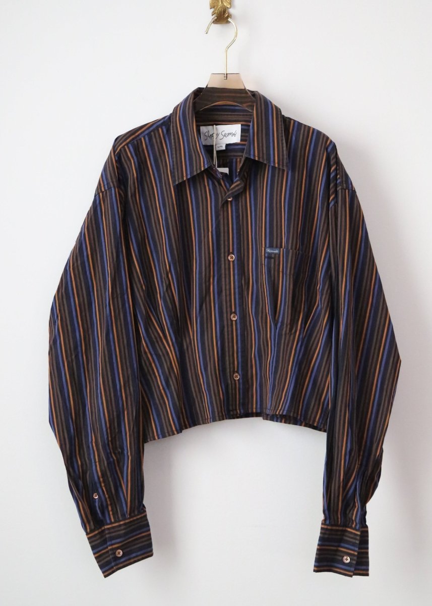 The Kevin Top | Blue, Chestnut, and Orange Stripe with Gathered Waist (Reworked) - Made X Hudson