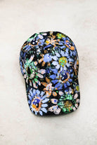 "Della" Black Baseball Cap w/ Blue and Pink Flowers | Hand Painted - Made X Hudson
