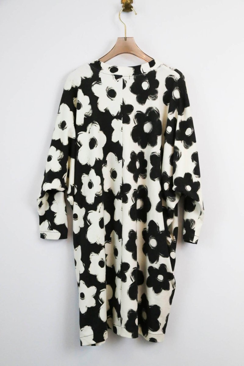 Black + White | Flower Long Sleeve Dress - Made X Hudson