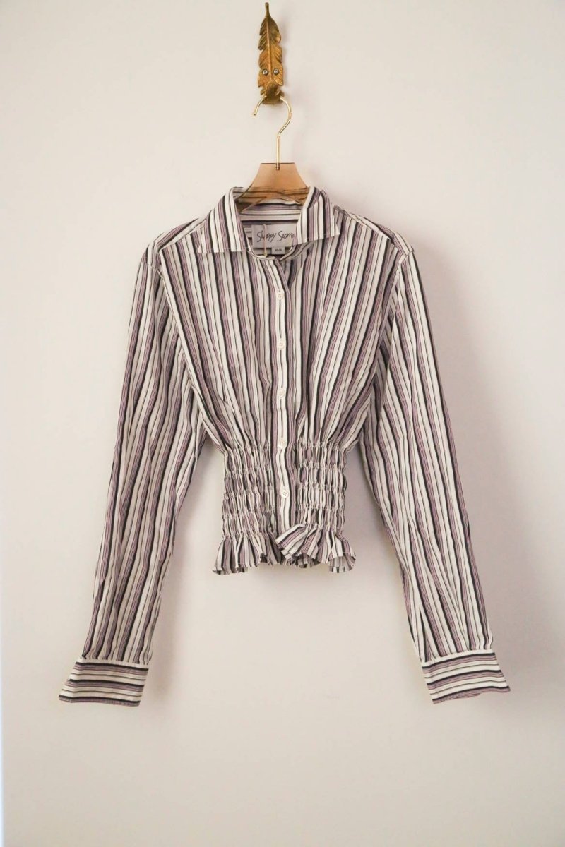 The George Top | White, Magenta and Black Trio Stripe Smocked Waist (Reworked) - Made X Hudson
