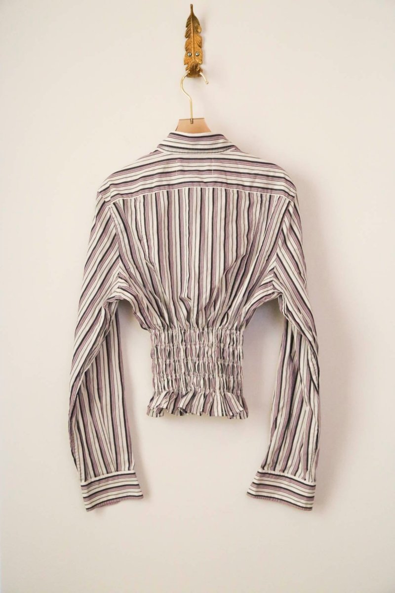 The George Top | White, Magenta and Black Trio Stripe Smocked Waist (Reworked) - Made X Hudson