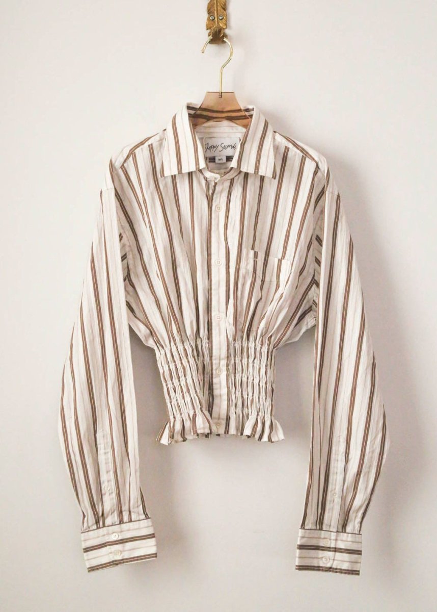 The George Top | Fawn and White Stripe with Smocked Waist (Reworked) - Made X Hudson