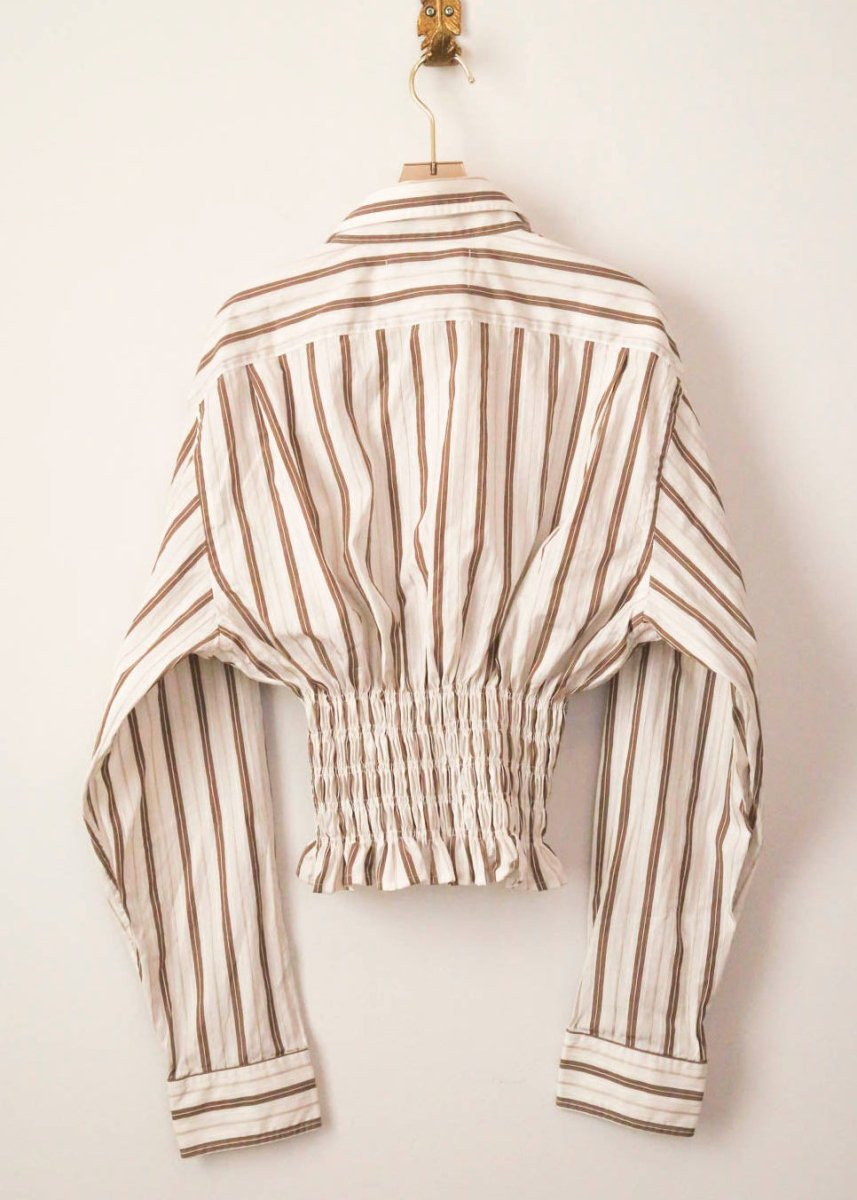The George Top | Fawn and White Stripe with Smocked Waist (Reworked) - Made X Hudson