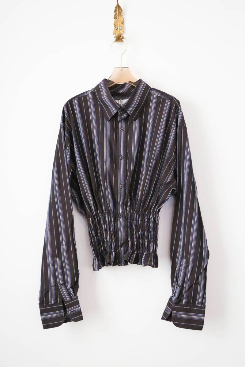 The George Top | Espresso with Cool Tone Stripes with Smocked Waist (Reworked) - Made X Hudson