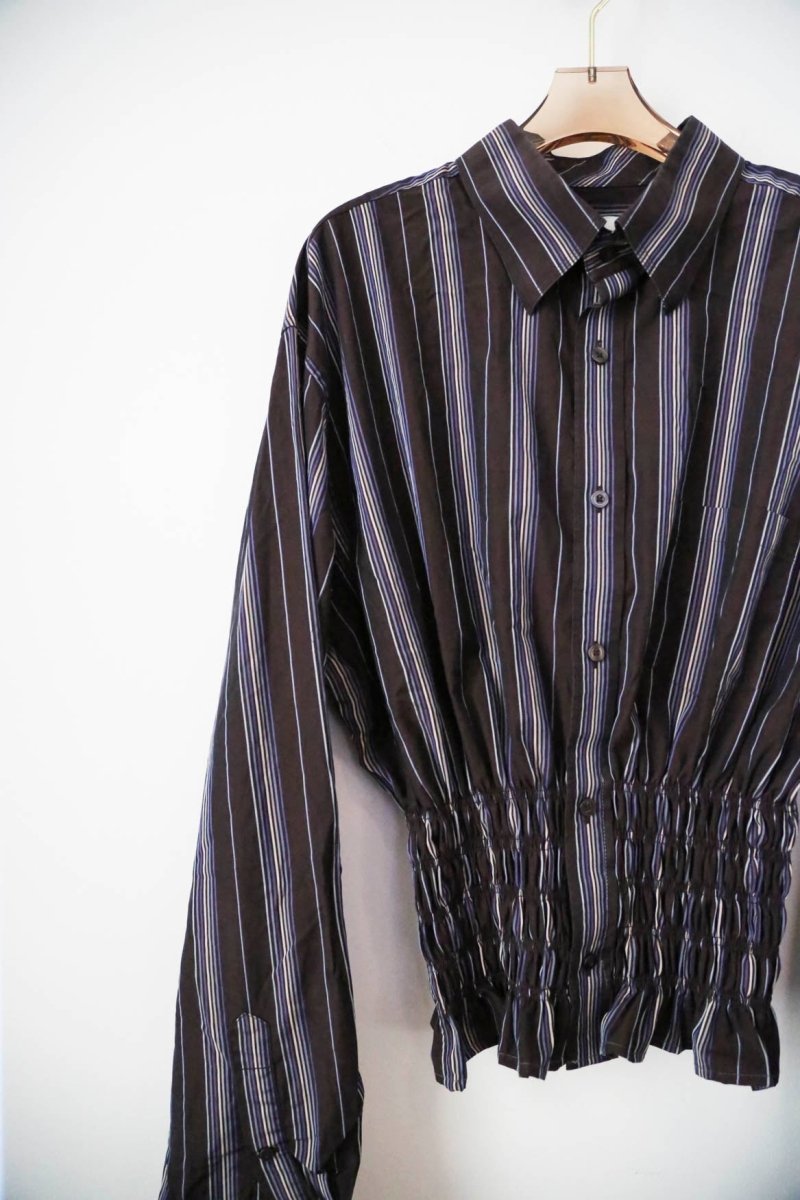 The George Top | Espresso with Cool Tone Stripes with Smocked Waist (Reworked) - Made X Hudson