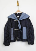 Navy Quilted Coat Fireman Clasps and Canvas Blue Scarf (Reworked) - Made X Hudson