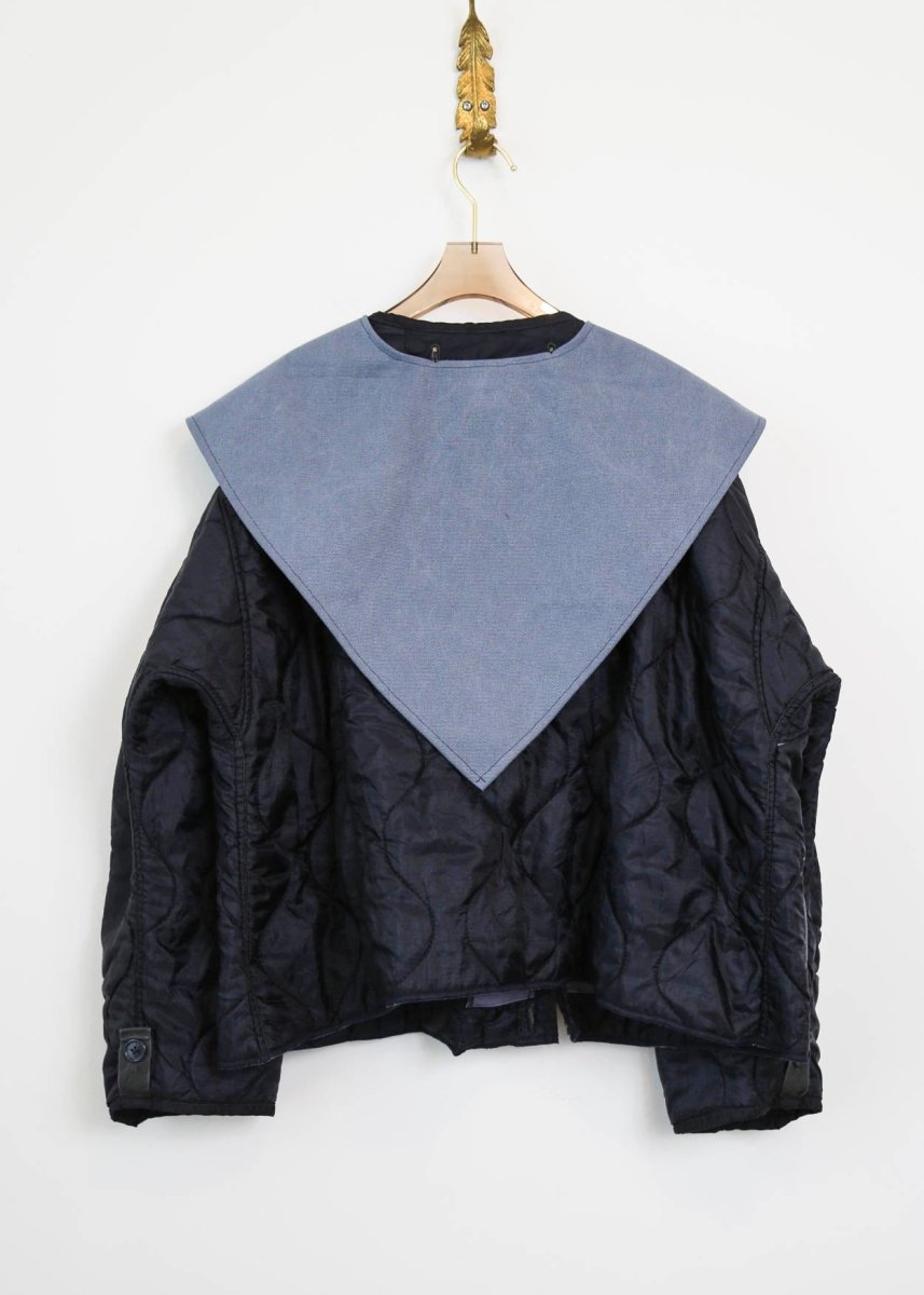 Navy Quilted Coat Fireman Clasps and Canvas Blue Scarf (Reworked) - Made X Hudson