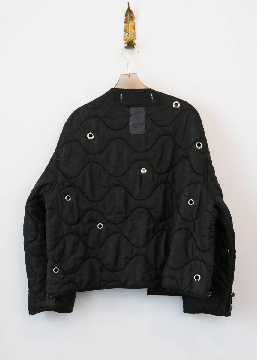 Black Army Liner Quilted Coat with Grommets & Single Silver Clasp (Reworked) - Made X Hudson