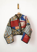 Reversible Kaira Quilted Cropped Jacket in Colors Antique Floral Patchwork & Soft Pink and Gold Flower - Made X Hudson