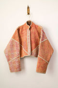 Reversible Kaira Quilted Cropped Jacket in Colors Apricot, Peach and Soft Celadon & Flower Field Patchwork - Made X Hudson
