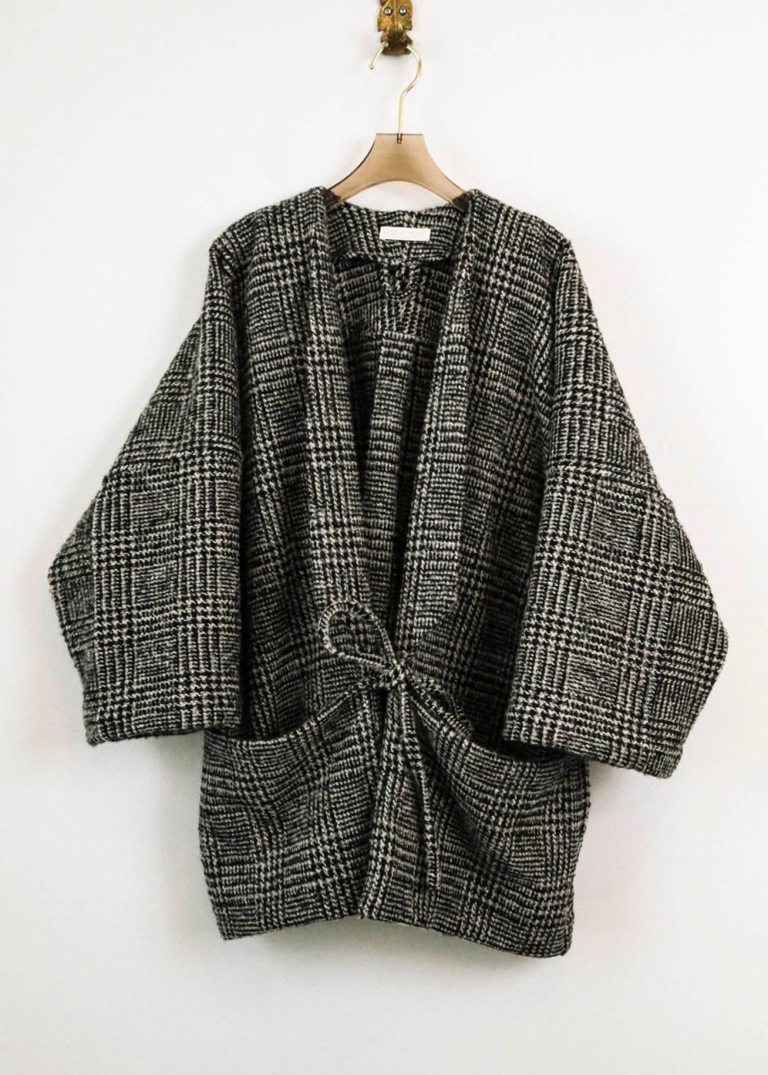 Black and White Houndstooth Wool Chore Jacket - Made X Hudson